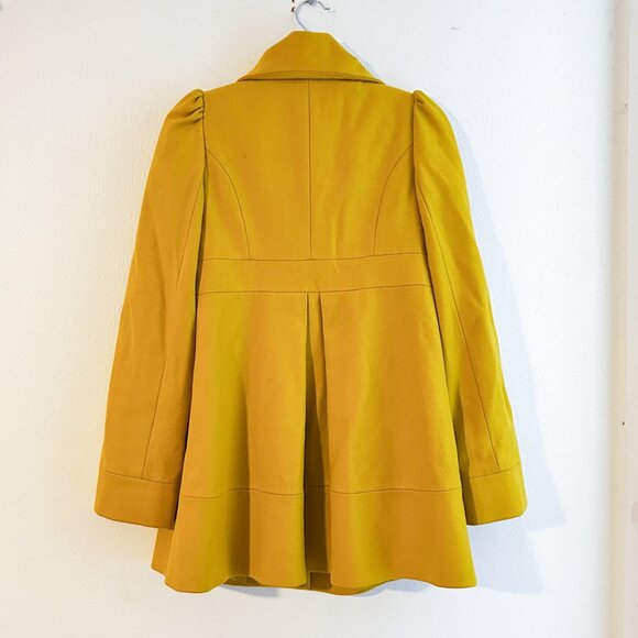 FRENCH CONNECTION Y2K Twee Puff Sleeve Mod Cashmere Wool Blend Yellow Pea Coat - Picture 11 of 11